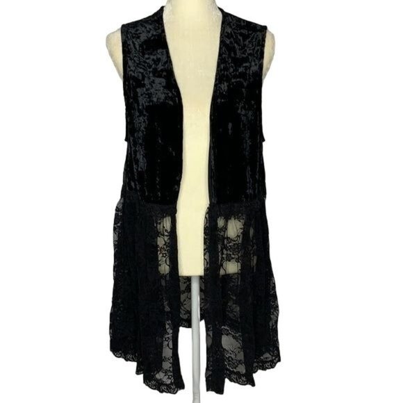 Surrealist Tops Vintage Y2k Surrealist Crushed Velvet Vest S Black Lace Cardigan Goth